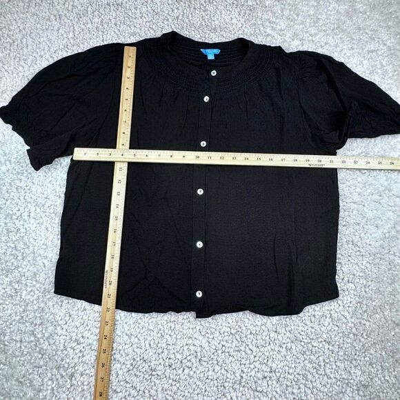 Draper James RSVP Elbow Sleeve Button Front Top Black - Picture 6 of 6